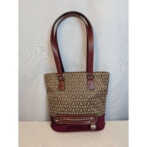Tommy Hilfiger Monogram Tote Bag Burgundy Leather Trim Shoulder Bag